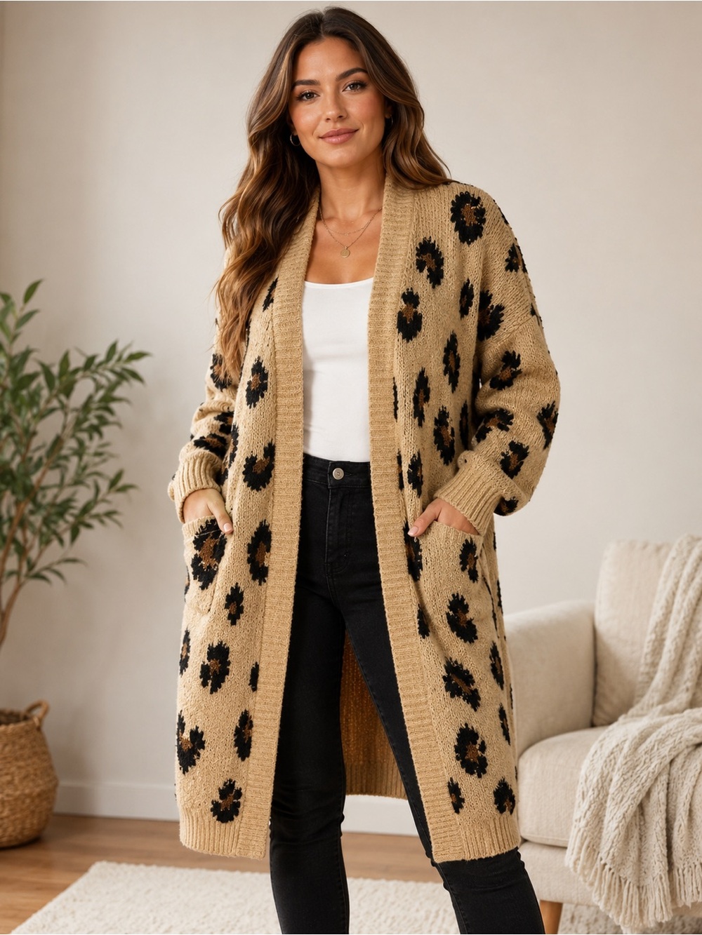 Knox Rose Leopard Print Duster Cardigan Sweater XXL NWOT